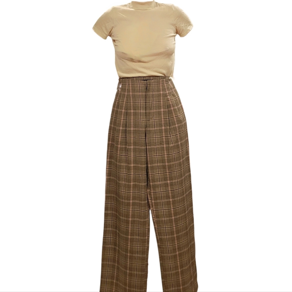Zara Plaid High Waist Trousers Wide Leg Pants XS